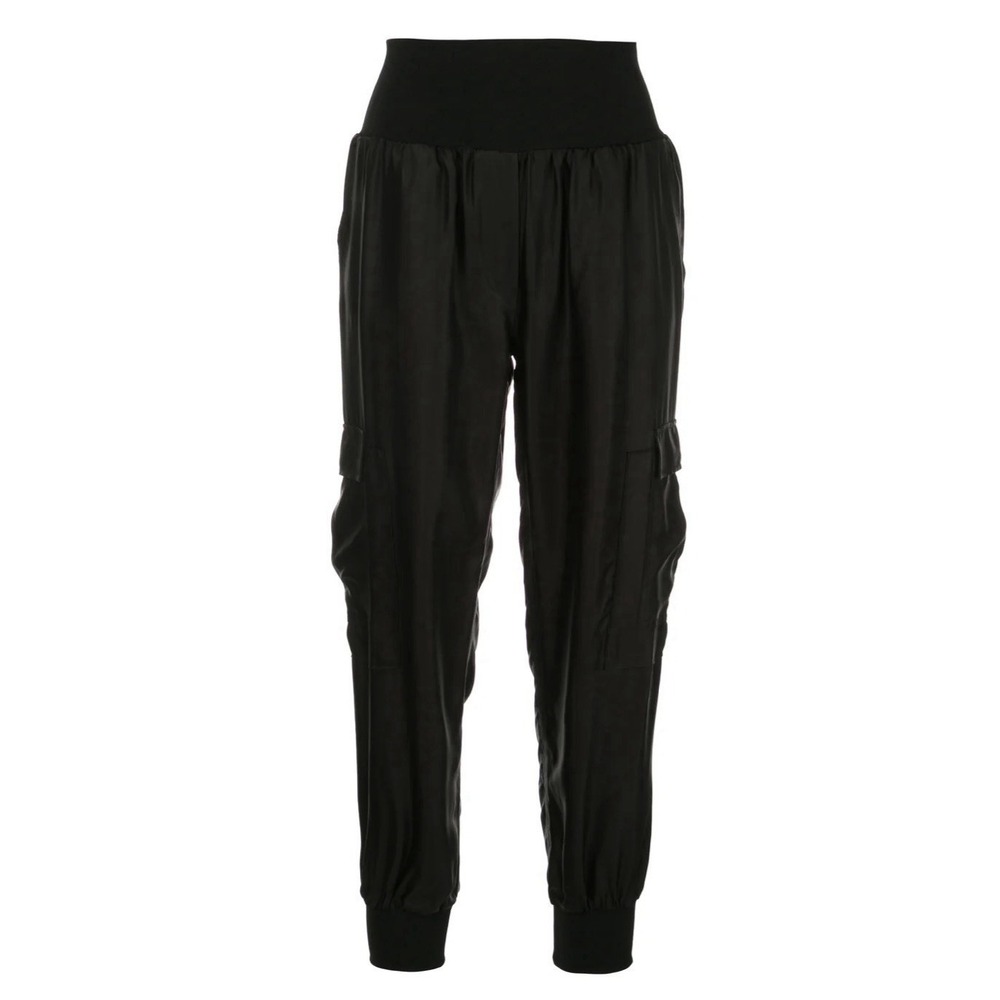 Cinq a Sept Giles Tous Les Jours Black Cupro Satin Cargo Jogger Pants Womens XL